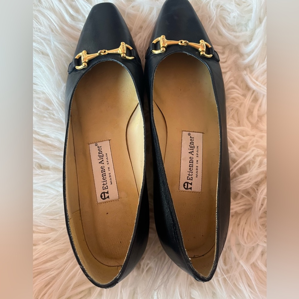 Vintage Etienne Aigner Black Leather Horsebit Pumps Heels 7.5 - Picture 7 of 7